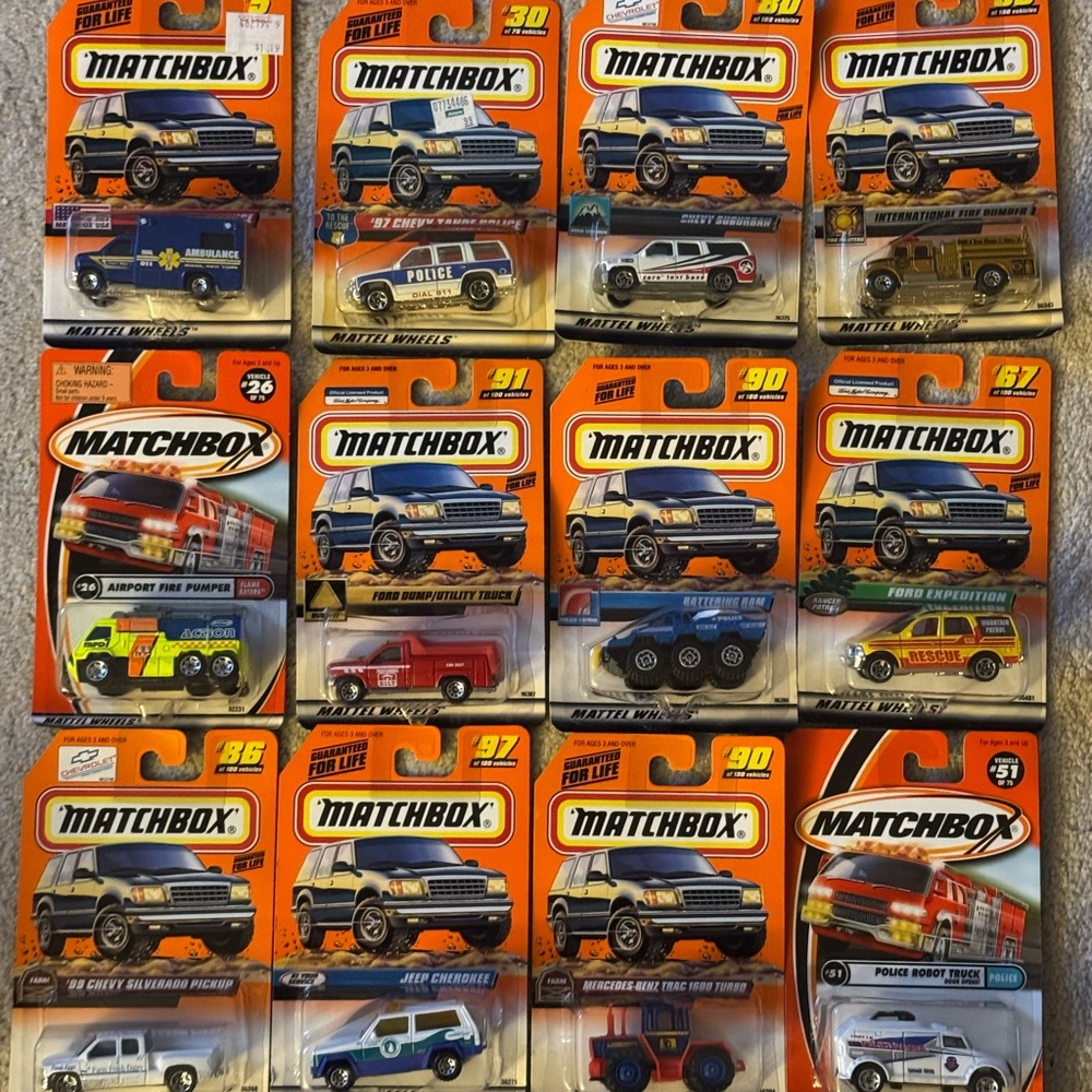 Matchbox Die-Cast Toy Vehicle Pack - Orange, Blue, White, Red, Yellow, Black
